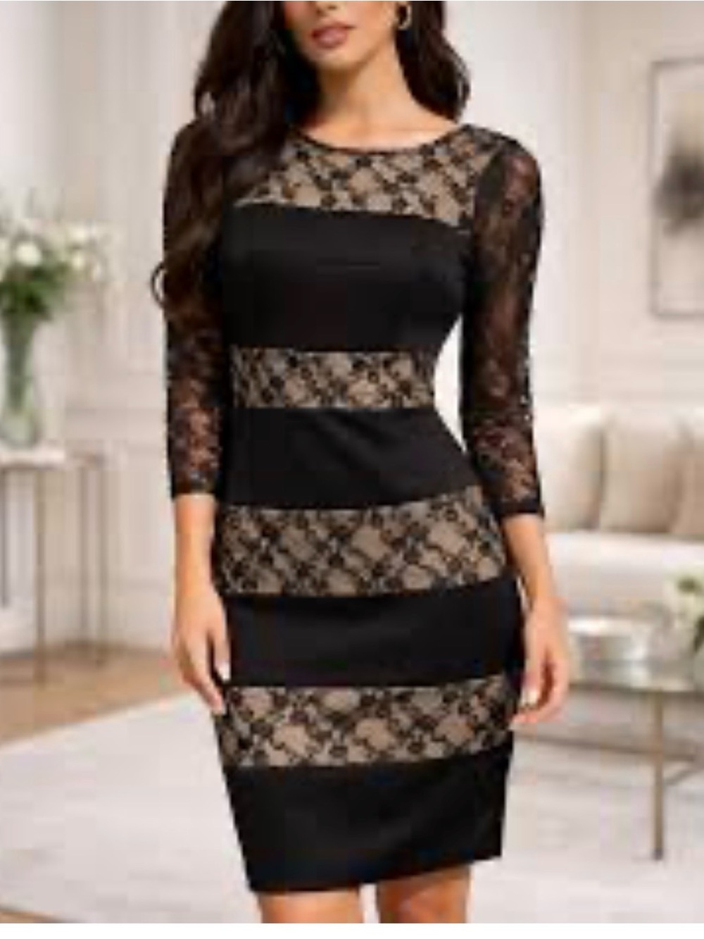 Signature by Sangria Black Lace Panel Sheath Dress